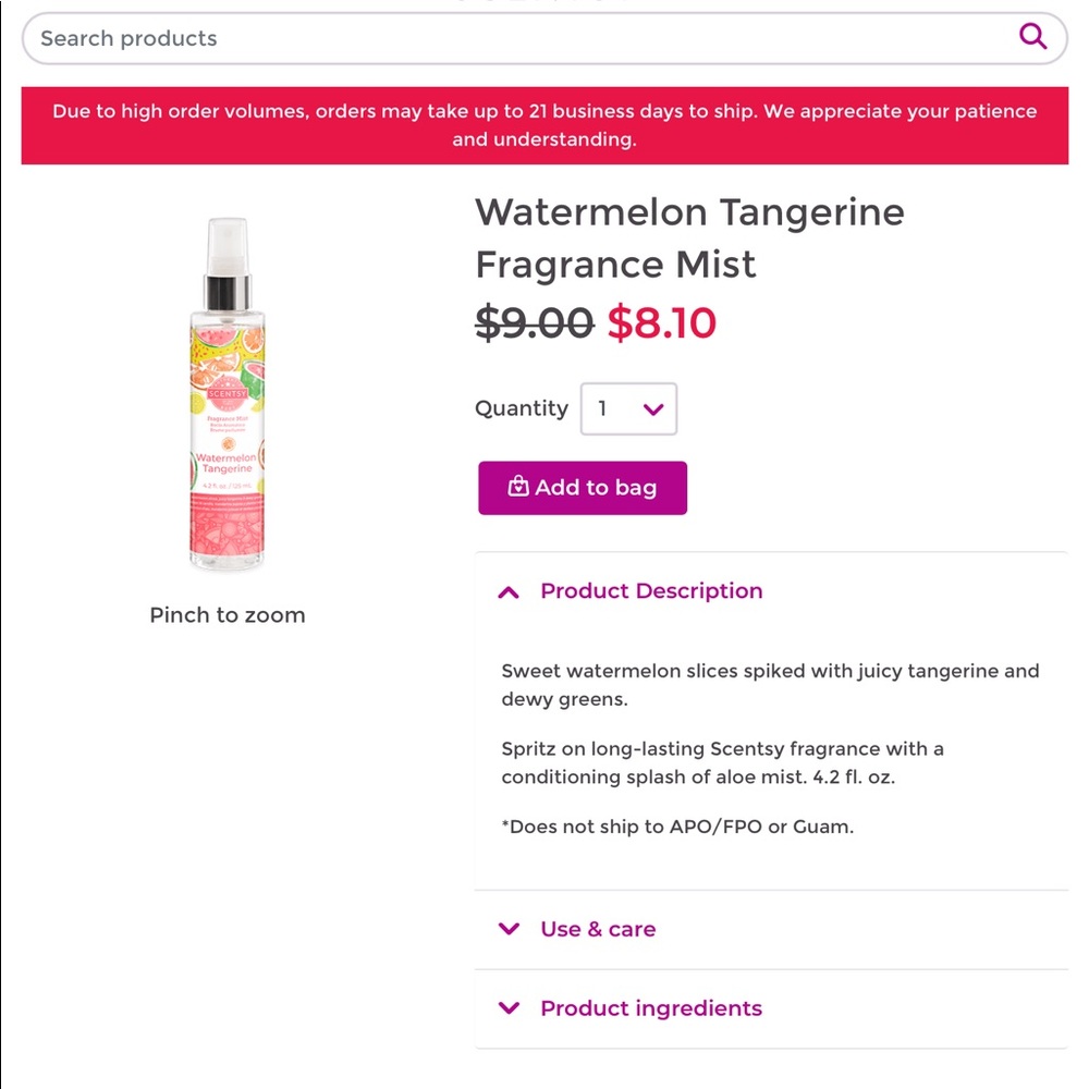 Watermelon tangerine fragrance mist